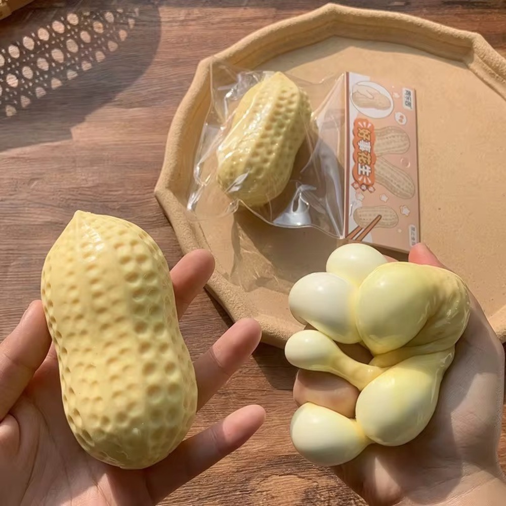 Peanut Squishy Fidget Toy Stress Relief Sensory Squeeze Toy Yellow Tan One Piece